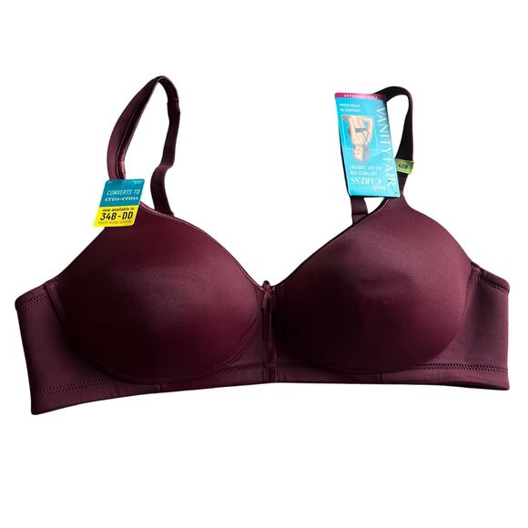 NWT! Vanity Fair Maroon Full Coverage Wirefree Bra Size 40B - Picture 1 of 6